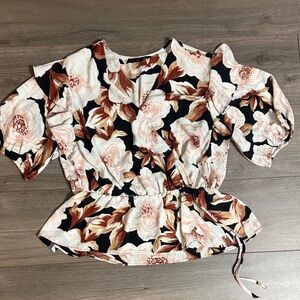 Express Floral Blouse - Black and Cream